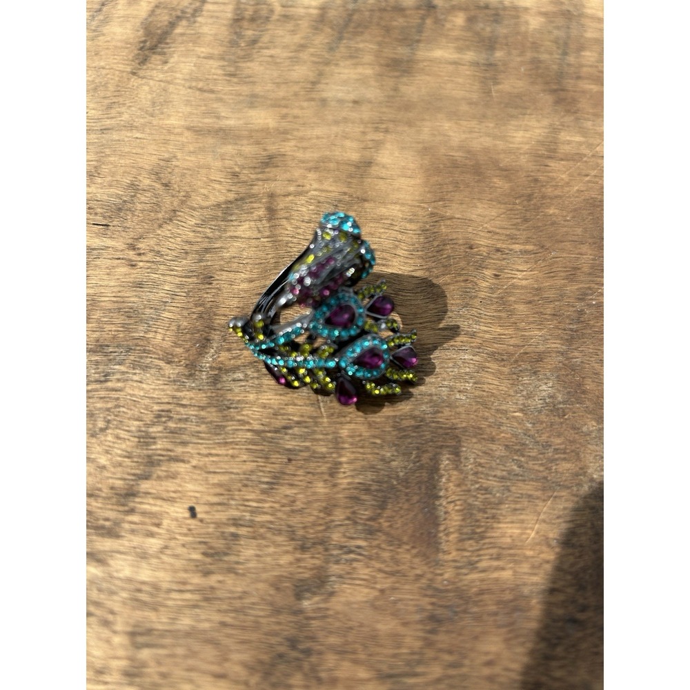 Spring Street Peacock Ring Size 8 Purple Turquoise Rhinestone Statement Cocktail